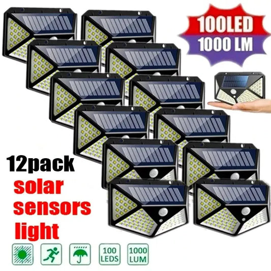 Lámpara Solar de Pared con 100 LEDs, Sensor de Movimiento y 3 Modos