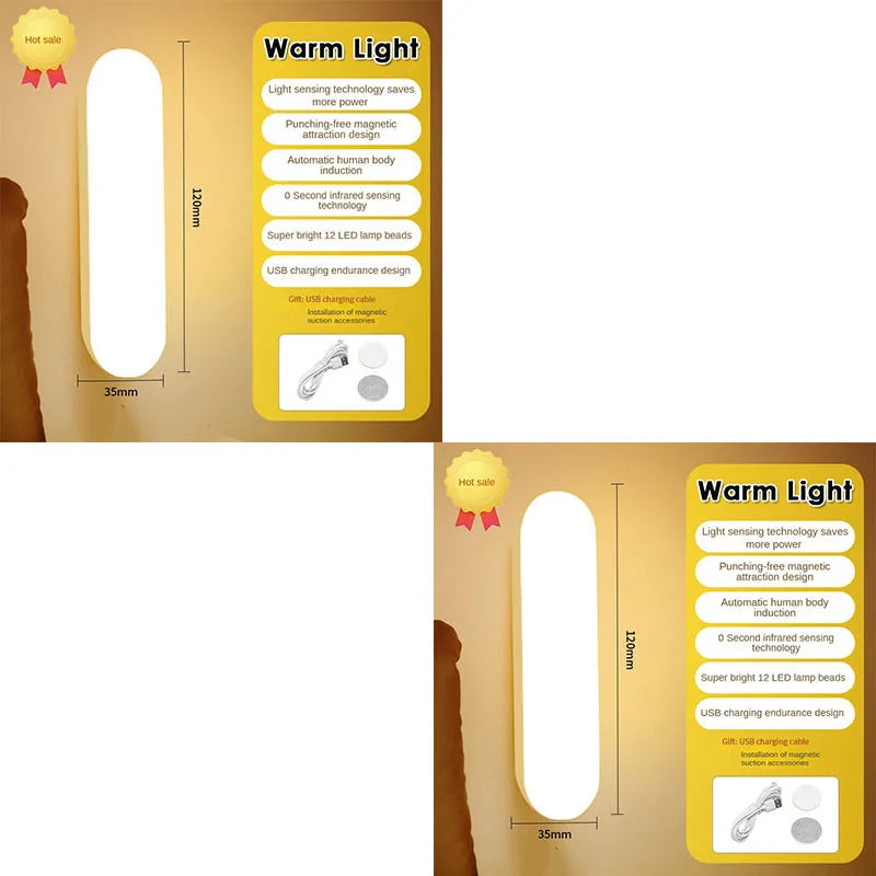 Lámpara LED Inalámbrica Magnética con Sensor de Movimiento y Recargable por USB