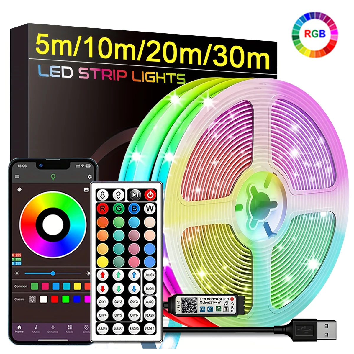 Tira LED Inteligente RGB con Control por App y Múltiples Medidas