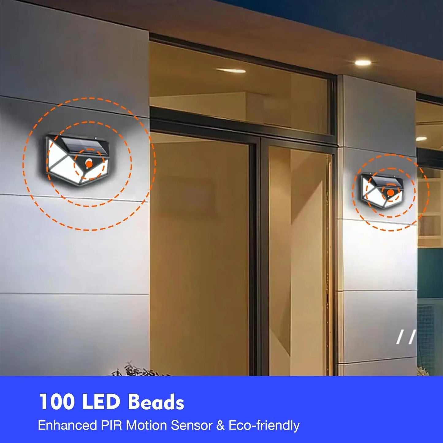 Lámpara Solar de Pared con 100 LEDs, Sensor de Movimiento y 3 Modos